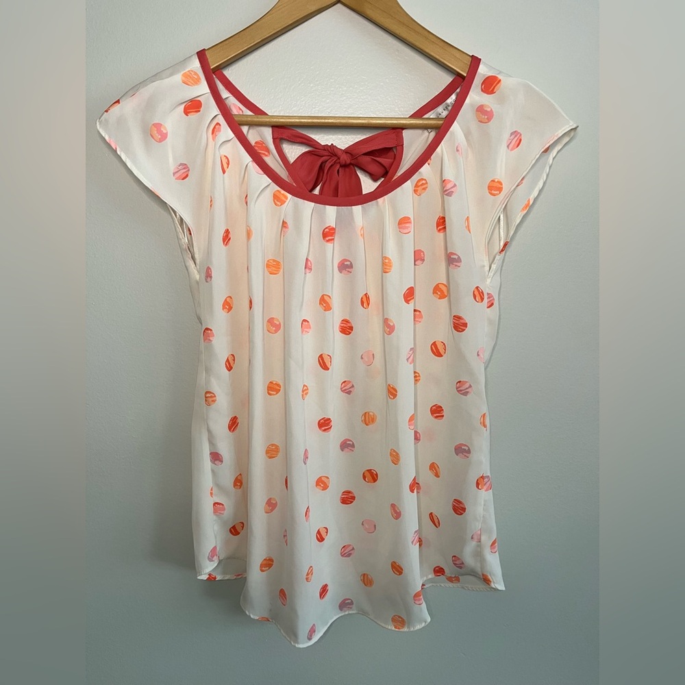LC Lauren Conrad Pink and Cream Polka Dot Blouse